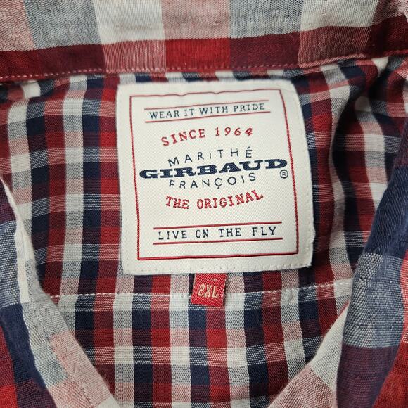 Girbaud Shirt Marithe Fancois Plaid Button Up Blue Red White Mens 2XL Check - Picture 4 of 9
